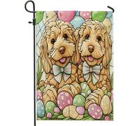 Bandiere da giardino per cani con scarabocchio dorato primaverile pasquale 30,5 x 45,7 cm su entrambi i lati per decorazione esterna, bandiera in tela con uova in vetro colorato, bandiera in tela