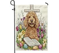 Bandiere da giardino per cani con scarabocchio dorato primaverile pasquale 30,5 x 45,7 cm su entrambi i lati per la decorazione esterna, bandiere in tela con uova di campagna, bandiere in tela per