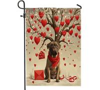 Bandiere da giardino per cani Corso di San Valentino, 30,5 x 45,7 cm, double face, per esterni, divertente, cuore, albero, cucciolo, bandierine verticali standard per la casa, per animali domestici