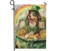 Bandiere da giardino per cani da pastore australiano per il giorno di San Patrizio, 30 x 45 cm, double face per esterni, bandiere per esterni in tela standard, decorazione per esterni in tela per