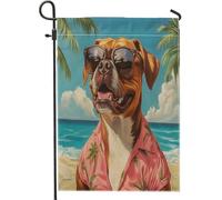 Bandiere da giardino per cani da spiaggia, boxer, 30,5 x 45,7 cm, double-face, divertenti bandiere hawaiane da spiaggia, bandiere per prato in iuta standard, per cuccioli di animali domestici, cortile