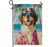 Bandiere da giardino per cani da spiaggia di San Bernardo, 30,5 x 45,7 cm, double face, divertenti bandiere hawaiane da spiaggia, bandiere per prato in iuta standard, per cuccioli di animali domestici