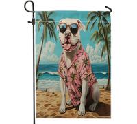 Bandiere da giardino per cani da spiaggia Pitbull, 30,5 x 45,7 cm, double face, divertenti bandiere hawaiane da spiaggia, bandiere per prato in iuta standard, per cuccioli di animali domestici