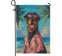 Bandiere da giardino per cani da spiaggia Rottweiler, 30,5 x 45,7 cm, double face, divertenti bandiere hawaiane da spiaggia, bandiere per prato in iuta standard, per cuccioli di animali domestici
