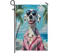 Bandiere da giardino per cani dalmata da spiaggia, 30,5 x 45,7 cm, double face, divertenti bandiere hawaiane da spiaggia, bandiere per prato in iuta standard, per cuccioli di animali domestici