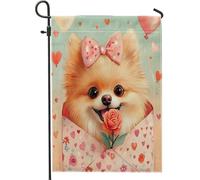 Bandiere da giardino per cani della Pomerania di San Valentino, 30,5 x 45,7 cm, double face, per esterni, lettera d'amore, cucciolo, bandierine standard per esterni, decorazione per esterni, cortile