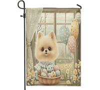 Bandiere da giardino per cani della Pomerania pasquale primaverile 30,5 x 45,7 cm, double face, per esterni, con cucciolo di Victoria Country, bandiere verticali standard in tela per casa, fattoria