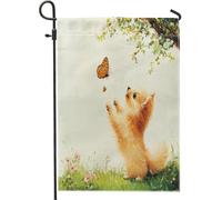 Bandiere da giardino per cani della Pomerania primaverile, 30,5 x 45,7 cm, double face, per esterni, divertente cucciolo di animale, pittura a olio verticale standard, bandiere per casa, cortile