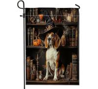 Bandiere da giardino per cani di Halloween Beagle 30,5 x 45,7 cm, double face, per esterni, decorazione per esterni, libri magici spaventosi con motivo di cuccioli, bandiera per casa da cortile