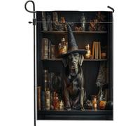 Bandiere da giardino per cani di Halloween, Labrador Retriever, 30,5 x 45,7 cm, double face, decorazione esterna, spaventosa strega, libri magici con motivo di cuccioli, bandiera per casa da cortile