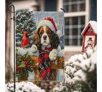 Bandiere da giardino per cani di Natale Cavalier King Charles Spaniel, 30,5 x 45,7 cm, double face, decorazione esterna, motivo cucciolo cardinale per fattoria natalizia, bandiera per casa, piccolo