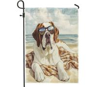 Bandiere da giardino per cani di San Bernardo, 30,5 x 45,7 cm, double-face, per esterni, ad acquerello, per l'estate, bandiere verticali standard per casa, cuccioli, cortile, cortile, prato