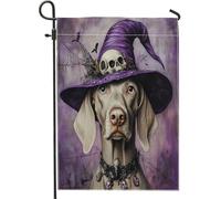Bandiere da giardino per cani di Weimaraner per Halloween, 30,5 x 45,7 cm, double face, per esterni, cappello da mago, motivo cucciolo, bandierine standard in tela, bandiera gotica per cortile cortile