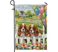 Bandiere da giardino per cani King Charles Spaniel Cavalier di Pasqua, 30,5 x 45,7 cm, double face, per decorazione esterna, recinzione per fattoria, cuccioli, bandiera per casa, cortile, piccola