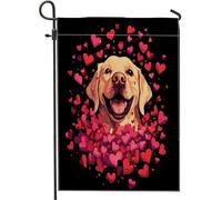 Bandiere da giardino per cani Labrador Retriever di San Valentino, 30,5 x 45,7 cm, double face, per esterni, divertente cuore cucciolo standard verticale in tela, bandiere per la casa, amanti degli