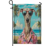 Bandiere da giardino per cani levrieri da spiaggia, 30,5 x 45,7 cm, double face, divertenti bandiere hawaiane da spiaggia, bandiere per prato in iuta standard, per cuccioli di animali domestici