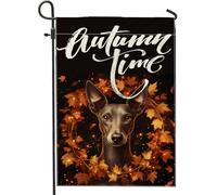 Bandiere da giardino per cani levriero autunnale, 30,5 x 45,7 cm, double face, per decorazione esterna, ghirlanda autunnale con foglie d'acero, bandiera in tela per cortile, divertente cucciolo di
