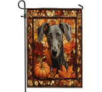 Bandiere da giardino per cani levriero autunnale, 30,5 x 45,7 cm, double face, per decorazioni esterne, vetro colorato, motivo autunnale, bandiera per casa, cucciolo di zucca per esterni, piccola
