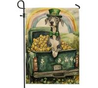 Bandiere da giardino per cani levriero per il giorno di San Patrizio, 30 x 45 cm, double face per esterni, bandiere per esterni in tela standard per fattoria, camion, cuccioli, bandiere per esterni