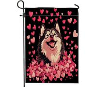 Bandiere da giardino per cani Malamute per San Valentino Alaskans Malamute, 30,5 x 45,7 cm, double face, per decorazione esterna, divertente bandiera in tela con cucciolo a cuore, per amanti degli