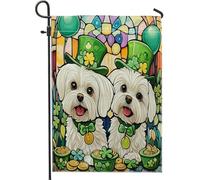 Bandiere da giardino per cani maltesi per il giorno di San Patrizio, 30,5 x 45,7 cm, double face, per decorazione esterna, bandiera in tela per cuccioli in vetro colorato, bandiera in tela con