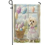Bandiere da giardino per cani maltesi primaverili pasquali, 30,5 x 45,7 cm, double face, per esterni, con cuccioli di Victoria Country standard, verticali, in tela, per casa, cortile, cortile, prato