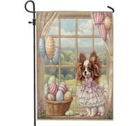 Bandiere da giardino per cani Papillon, 30,5 x 45,7 cm, double-face, per esterni, con cucciolo di Victoria Country, bandiere verticali standard per casa, fattoria, cortile, cortile, prato