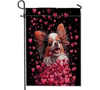 Bandiere da giardino per cani Papillon San Valentino, 30,5 x 45,7 cm, double face, per esterni, divertente motivo cucciolo di cuore, bandierine standard in tela per casa, amanti degli animali