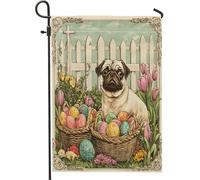 Bandiere da giardino per cani pasquali primaverili, 30,5 x 45,7 cm, double face, per esterni, uova di fattoria, croce, cuccioli, bandierine per esterni, decorazione vintage per cortile, cortile, prato