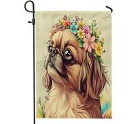 Bandiere da giardino per cani pechinesi, 30,5 x 45,7 cm, double face, decorative esterne, belle bandiere estetiche per la casa, in tela di iuta primaverile, bandiere per prato per esterni
