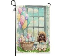 Bandiere da giardino per cani pechinesi primaverili pasquali, 30,5 x 45,7 cm, double face, per esterni, con cucciolo di Victoria Country, bandiere verticali standard per casa, fattoria, cortile