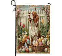 Bandiere da giardino per cani primaverili pasquali Brittanys 30,5 x 45,7 cm, double face, per esterni, uova di fattoria, croce cucciolo, bandierine standard per esterni, decorazione vintage per