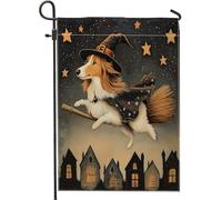 Bandiere da giardino per cani Rough Collie di Halloween, 30,5 x 45,7 cm, double face, per esterni, con stelle, per prati, cortili, piccole case, decorazioni per esterni
