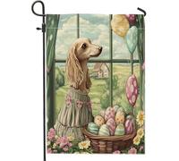 Bandiere da giardino per cani Saluki, primaverili pasquali, 30,5 x 45,7 cm, double face, per esterni, con cucciolo di Victoria Country, bandiere verticali standard per casa, fattoria, cortile, cortile