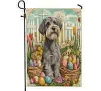 Bandiere da giardino per cani Schnauzer primaverili pasquali 30,5 x 45,7 cm, double face, per esterni, uova di fattoria, croce cucciolo, bandierine standard per esterni, decorazione vintage per