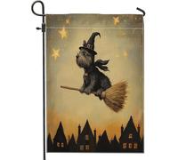 Bandiere da giardino per cani scozzesi di Halloween, 30,5 x 45,7 cm, double face, per esterni, con stelle di scopa da strega, bandierine per prato, cortile, piccola casa, decorazione per esterni