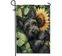 Bandiere da giardino per cani scozzesi primaverili 30,5 x 45,7 cm, double face, per esterni, con foglie di girasole, bandiere verticali standard per la casa, divertenti bandiere per piante per animali