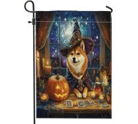 Bandiere da giardino per cani Shiba Lnu per streghe di Halloween, 30,5 x 45,7 cm, double face, per decorazione esterna, motivo cucciolo di astrologia dei tarocchi, bandiera per casa da cortile