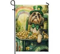Bandiere da giardino per cani Shih Tzu per il giorno di San Patrizio, 30,5 x 45,7 cm, double face per esterni, bandiere per esterni in tela standard per fattoria, camion, cuccioli, bandiere per