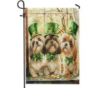 Bandiere da giardino per cani Shih Tzu per il giorno di San Patrizio, 30,5 x 45,7 cm, double face, per esterni, per divertimento con cuccioli, bandiere verticali standard per la casa, trifoglio per