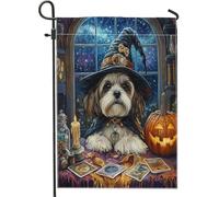 Bandiere da giardino per cani Shih tzu per streghe di Halloween, 30,5 x 45,7 cm, double face, per decorazione esterna, motivo cucciolo di astrologia dei tarocchi, bandiera per casa da cortile