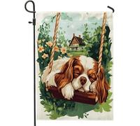 Bandiere da giardino per cani Spring Cavalier King Charles Spaniel, 30,5 x 45,7 cm, double face, per esterni, altalena con cuccioli, bandiera standard in tela per la casa, per animali domestici