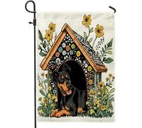 Bandiere da giardino per cani Spring Doberman, 30,5 x 45,7 cm, double face, per decorazione esterna, divertente bandiera in tela per cani da giardino, piccola bandiera da giardino per esterni