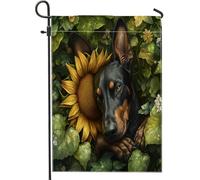 Bandiere da giardino per cani Spring Doberman, 30,5 x 45,7 cm, double face, per esterni, con foglie di girasole, bandiere verticali standard per la casa, divertenti bandiere per piante per animali