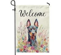 Bandiere da giardino per cani Spring Doberman, 30,5 x 45,7 cm, double face, per esterni, divertenti cuccioli floreali acquerello, bandiere verticali standard per casa, cortile, cortile, prato
