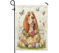 Bandiere da giardino per cani Spring Easter Bloodhound 30,5 x 45,7 cm, double face, per decorazione esterna, divertente e carino, motivo con uova carine, bandiera per casa, fiori all'aperto piccola
