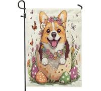Bandiere da giardino per cani Spring Easter Corgi 30,5 x 45,7 cm, double face, decorative esterne, divertenti uova carine, motivo cucciolo, bandiera per casa, fiori all'aperto piccola bandiera per