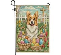 Bandiere da giardino per cani Spring Easter Corgi, 30,5 x 45,7 cm, double face, per esterni, uova di fattoria, croce cucciolo, bandierine standard per esterni, decorazione vintage per cortile, cortile