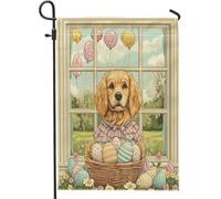 Bandiere da giardino per cani Spring Easter Golden Retriever, 30,5 x 45,7 cm, double face, per esterni, con cucciolo di Victoria Country, bandiere verticali standard per casa, fattoria, cortile