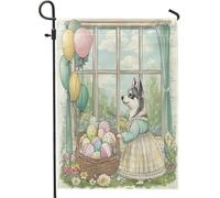 Bandiere da giardino per cani Spring Easter Huskys, 30,5 x 45,7 cm, double face, per esterni, con cucciolo di Victoria Country, bandiere verticali standard per casa, fattoria, cortile, cortile, prato
